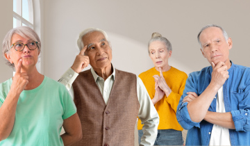 Vier unterschiedliche Senioren in nachdenklichen Posen